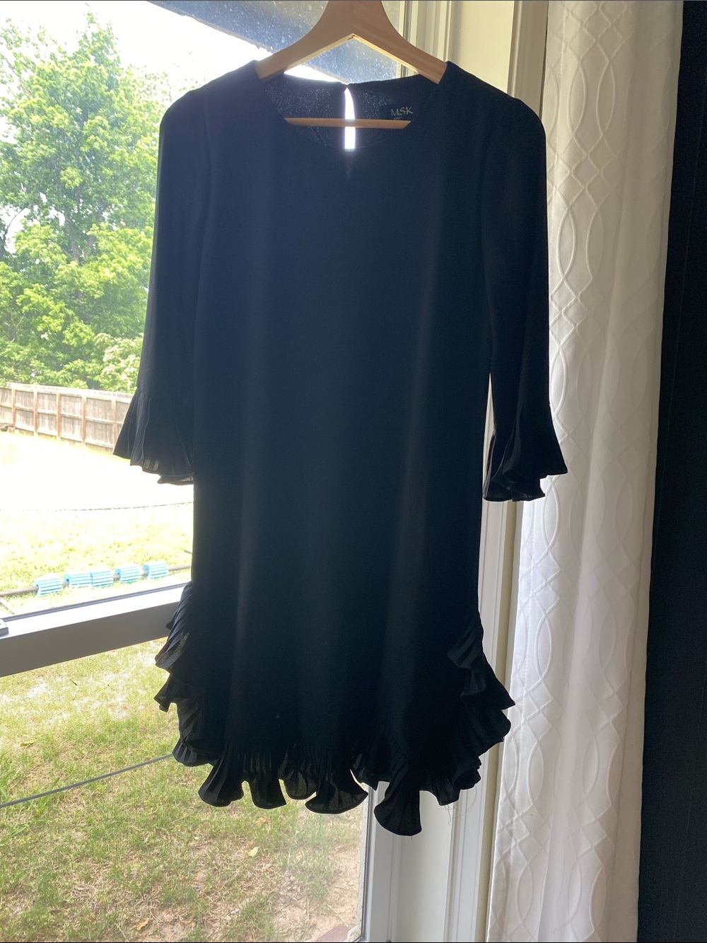 MSK Black Ruffle-Hem Mini Dress with Flared Sleeves